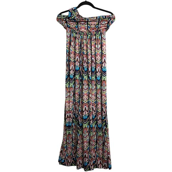 TBags Los Angeles Multi Color One Shoulder Maxi Dress Abstract Print Cutout XS - Picture 3 of 9